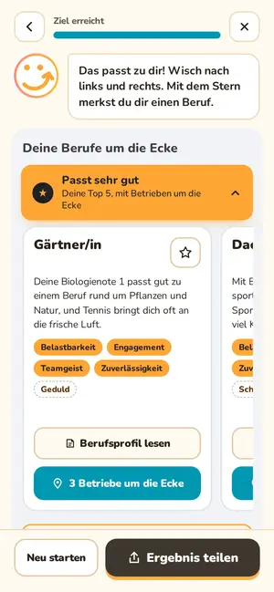 Ecki Ergebnis: passende Berufe mit Betrieben um die Ecke