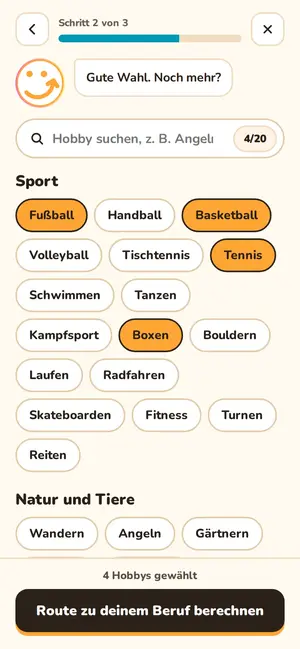 Ecki Schritt 2: Hobbys ausw&auml;hlen