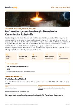 Vorschau: Berufsprofil Aufbereitungsmechaniker/in Feuerfeste Keramische Rohstoffe als PDF