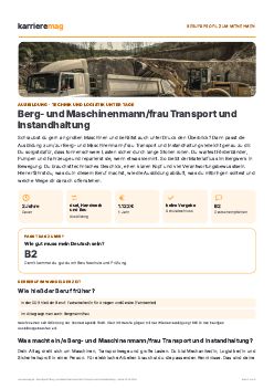 Vorschau: Berufsprofil Berg- und Maschinenmann/frau Transport und Instandhaltung als PDF