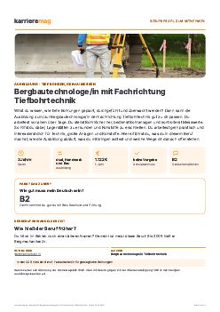Vorschau: Berufsprofil Bergbautechnologe/in mit Fachrichtung Tiefbohrtechnik als PDF