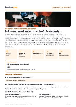 Vorschau: Berufsprofil Foto- und medientechnische/r Assistent/in als PDF