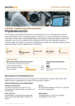 Vorschau: Berufsprofil Physiklaborant/in als PDF