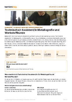 Vorschau: Berufsprofil Technische/r Assistent/in Metallografie und Werkstoffkunde als PDF